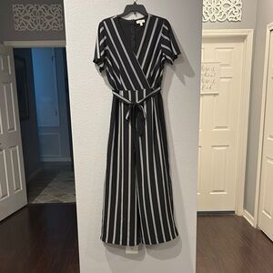 Black and White Striped Wrap Dress